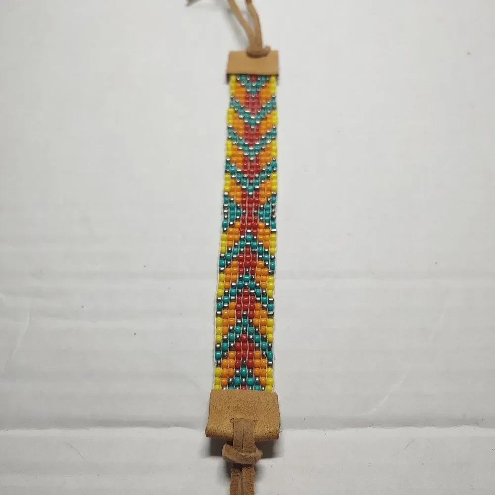 *Sale* Loom Beaded Bracelet Red, Orange, Yellow and Teal
